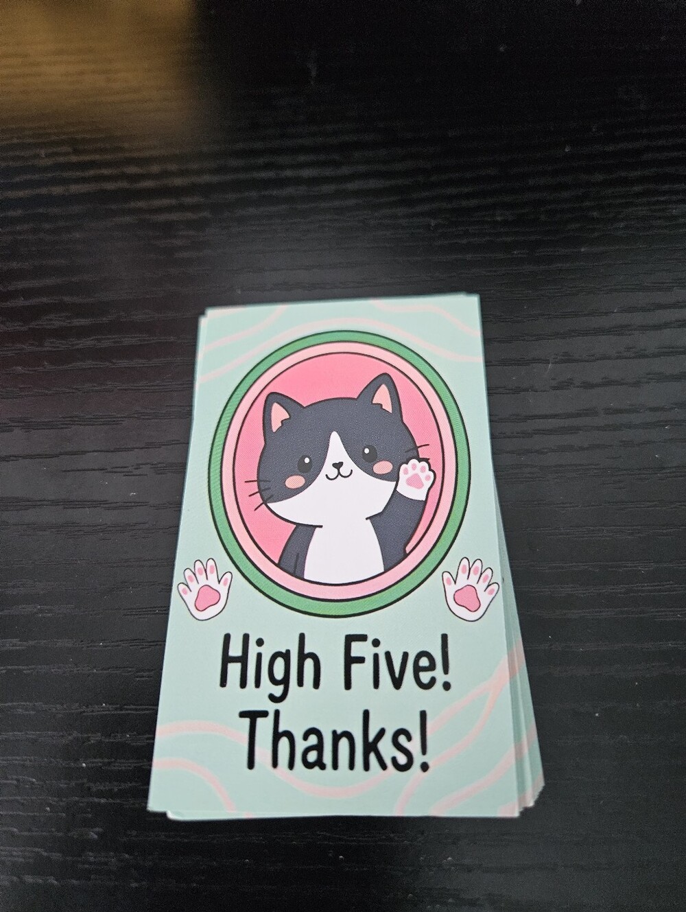 Cute Cat High Five Note Cards - Mint Pink